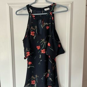 Floral Sleeveless Black Top